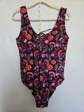 HOT WATER SWIMSUIT ONE PIECE MAROON FLORAL PRINT NWOT SZ 1X